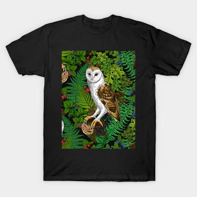 Owls, ferns, oak and berries T-Shirt by katerinamk